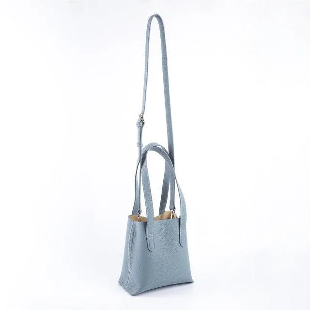 Blue Top Grain Cow Leather Mini Tote Bag | Shoulder Bag | Bucket Bag | Crossbody Bag | Hobo Bag