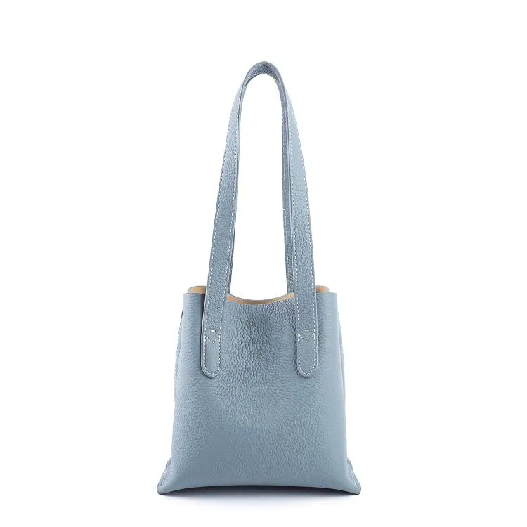 Blue Top Grain Cow Leather Mini Tote Bag | Shoulder Bag | Bucket Bag | Crossbody Bag | Hobo Bag