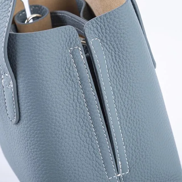 Blue Top Grain Cow Leather Mini Tote Bag | Shoulder Bag | Bucket Bag | Crossbody Bag | Hobo Bag