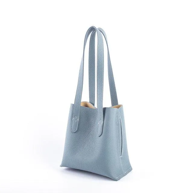 Blue Top Grain Cow Leather Mini Tote Bag | Shoulder Bag | Bucket Bag | Crossbody Bag | Hobo Bag