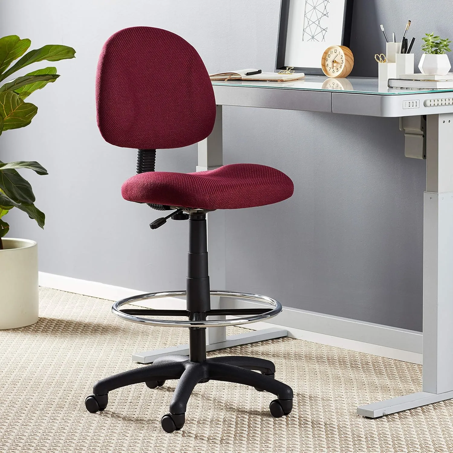 Boss Office Products Ergonomic Works Drafting Chair without Arms in Burgundy