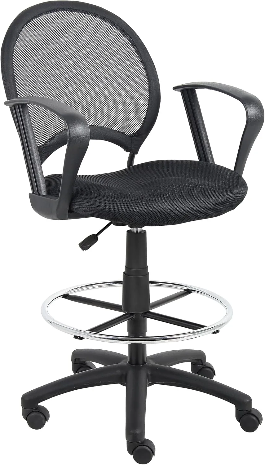 Boss Office Products Mesh Drafting Stool with Loop Arms in Black