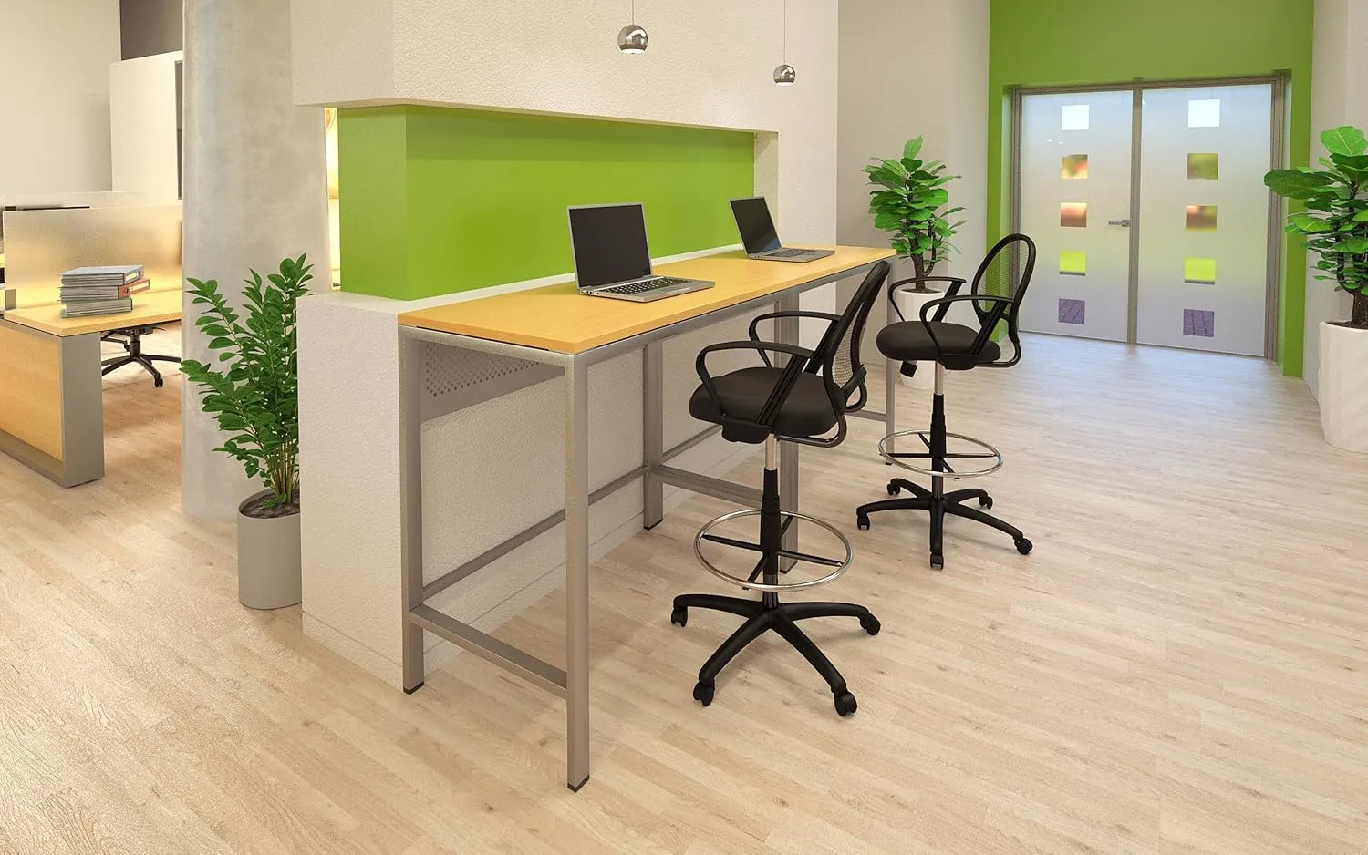 Boss Office Products Mesh Drafting Stool with Loop Arms in Black