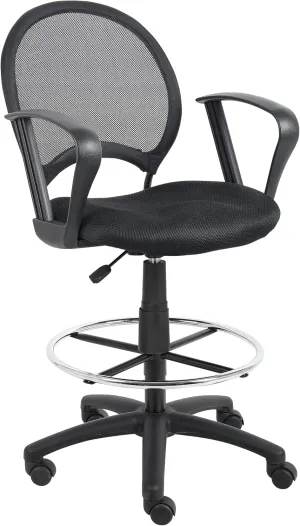 Boss Office Products Mesh Drafting Stool with Loop Arms in Black