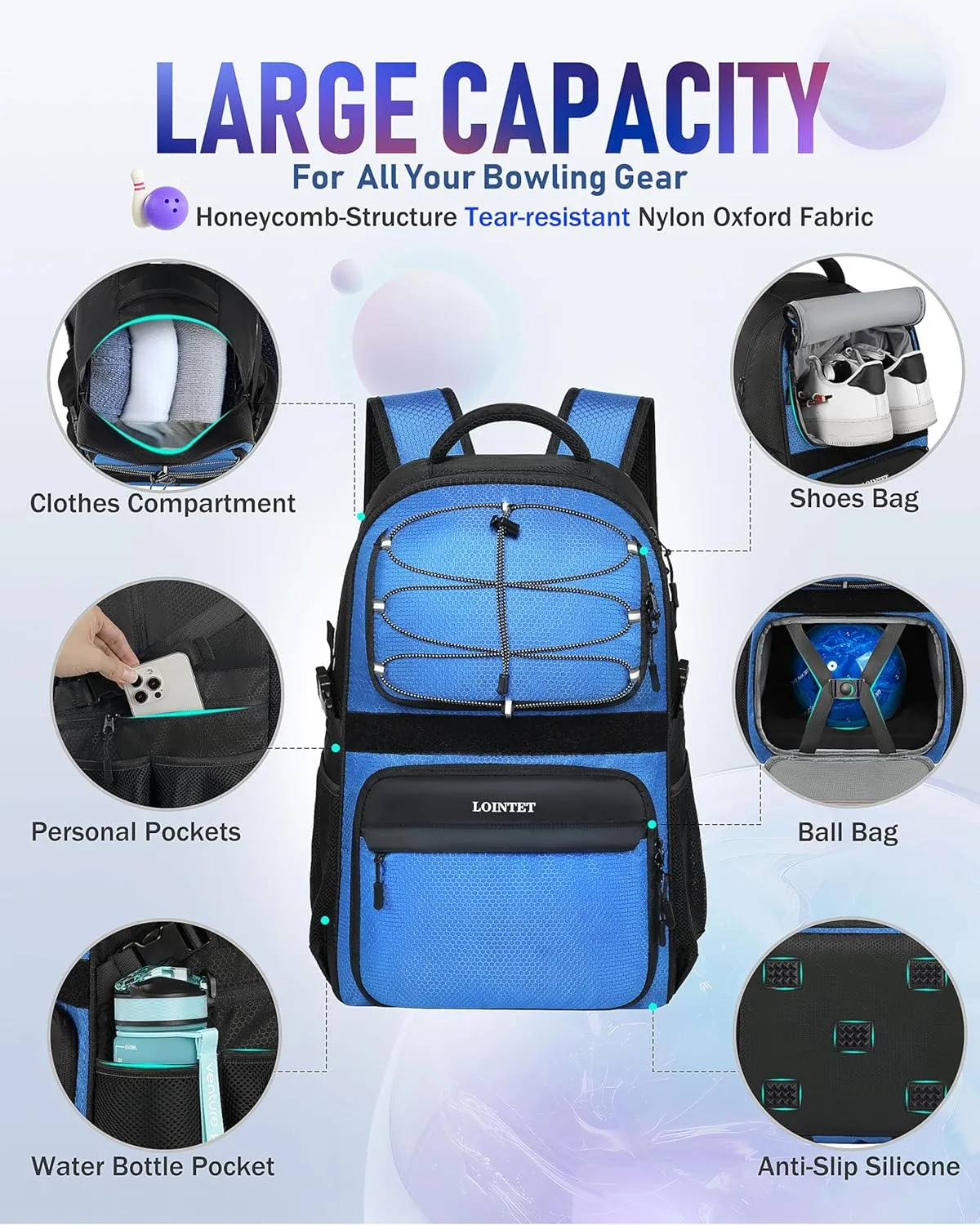 Bowling Ball Bag - Single Ball Backpack with Shoe Bag, Up to Size 16, Padded Holder