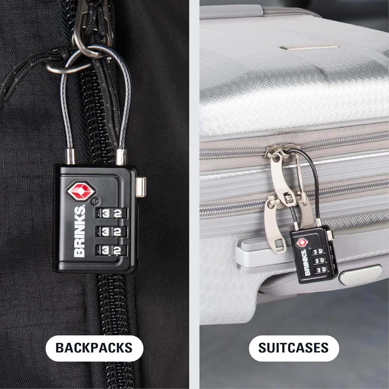 Brinks TSA Accepted Indicator Luggage Lock, Black - Ressetable Combination, New More Secure TSA008 Key, 2 Pack
