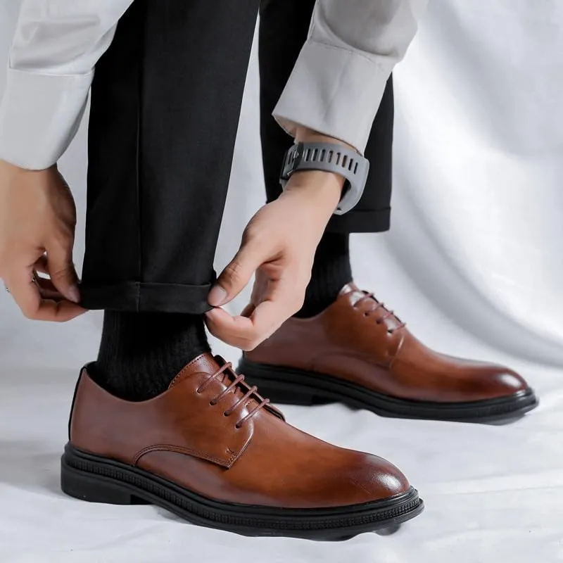British Comfortable Men's Office Shoes Formal Lace-up Business Leather Shoes Daily Casual Low Top Non Slip Walking