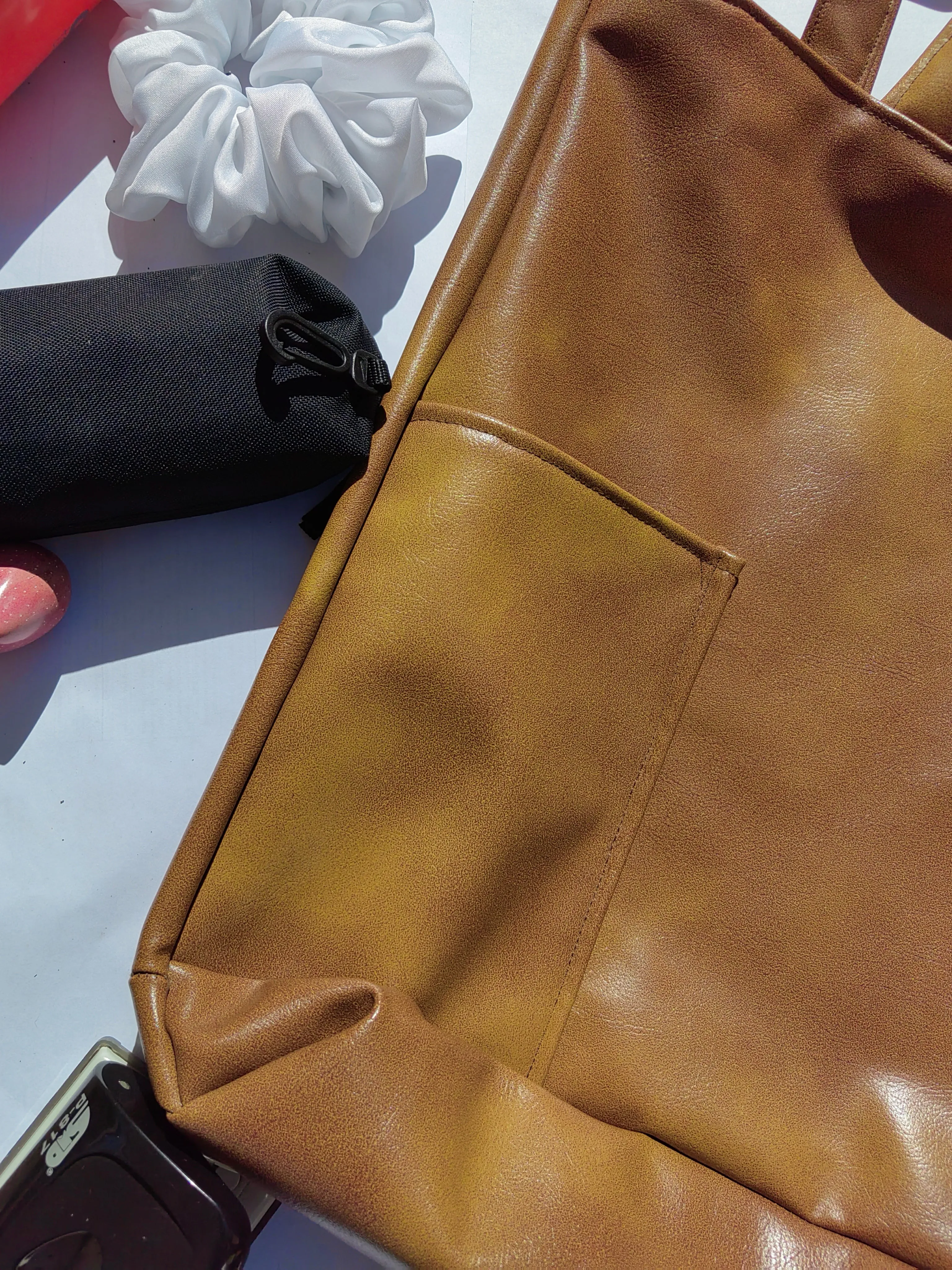 Brown Faux Leather Tote Bag