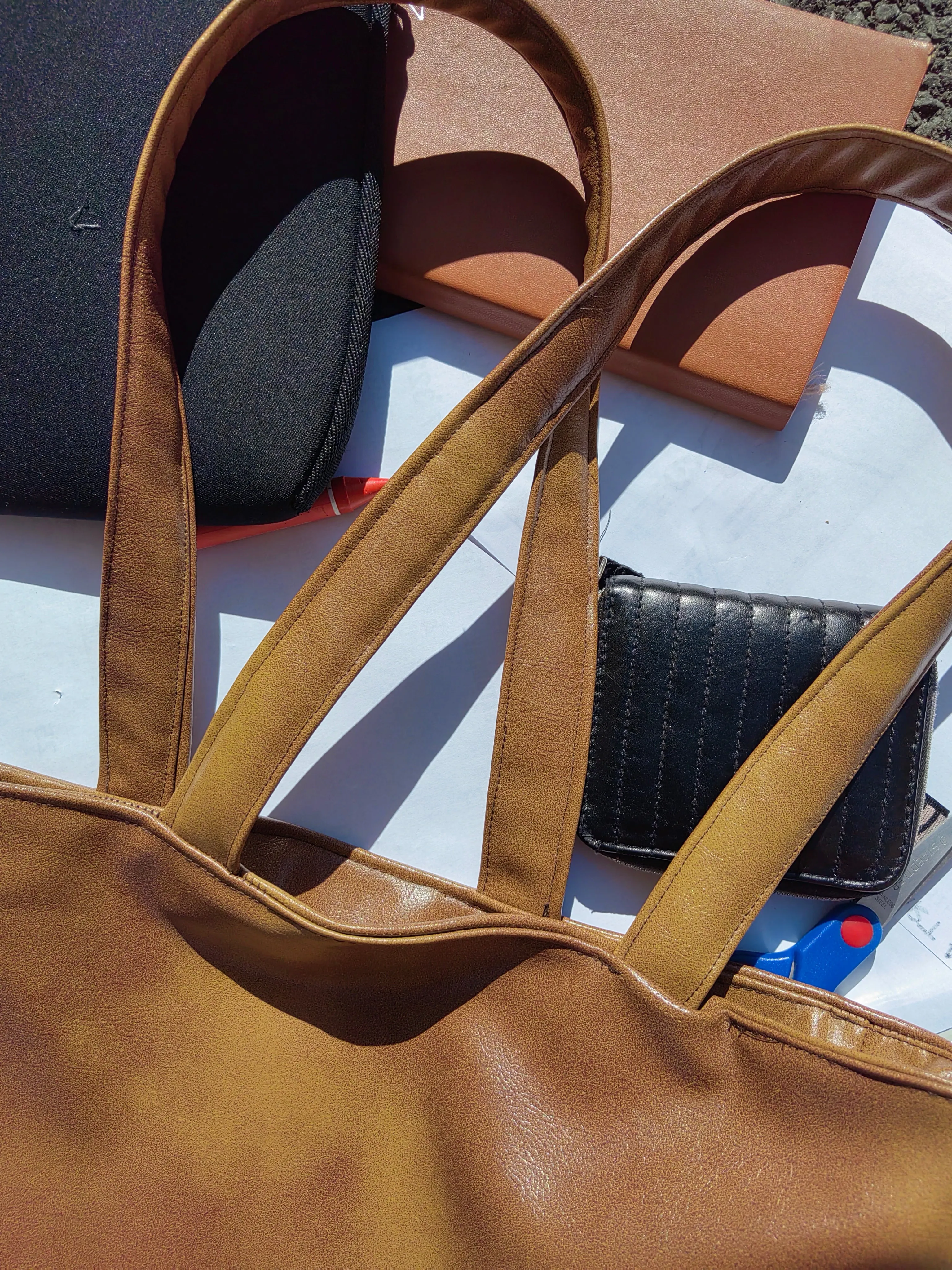 Brown Faux Leather Tote Bag