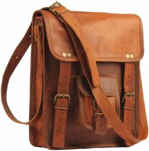 Brown Full Grain Genuine Leather Handmade Crossbody Bag (11x9x4)
