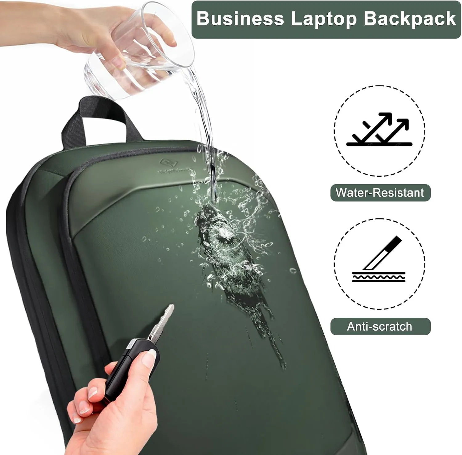 Business Backpack 17 Inch Slim Expandable Waterproof Travel Laptop Backpacks with USB Charger Port Anti-Theft Lightweight Large Work Computer Bag College Laptop Backpacks Gifts for Men Women, Green