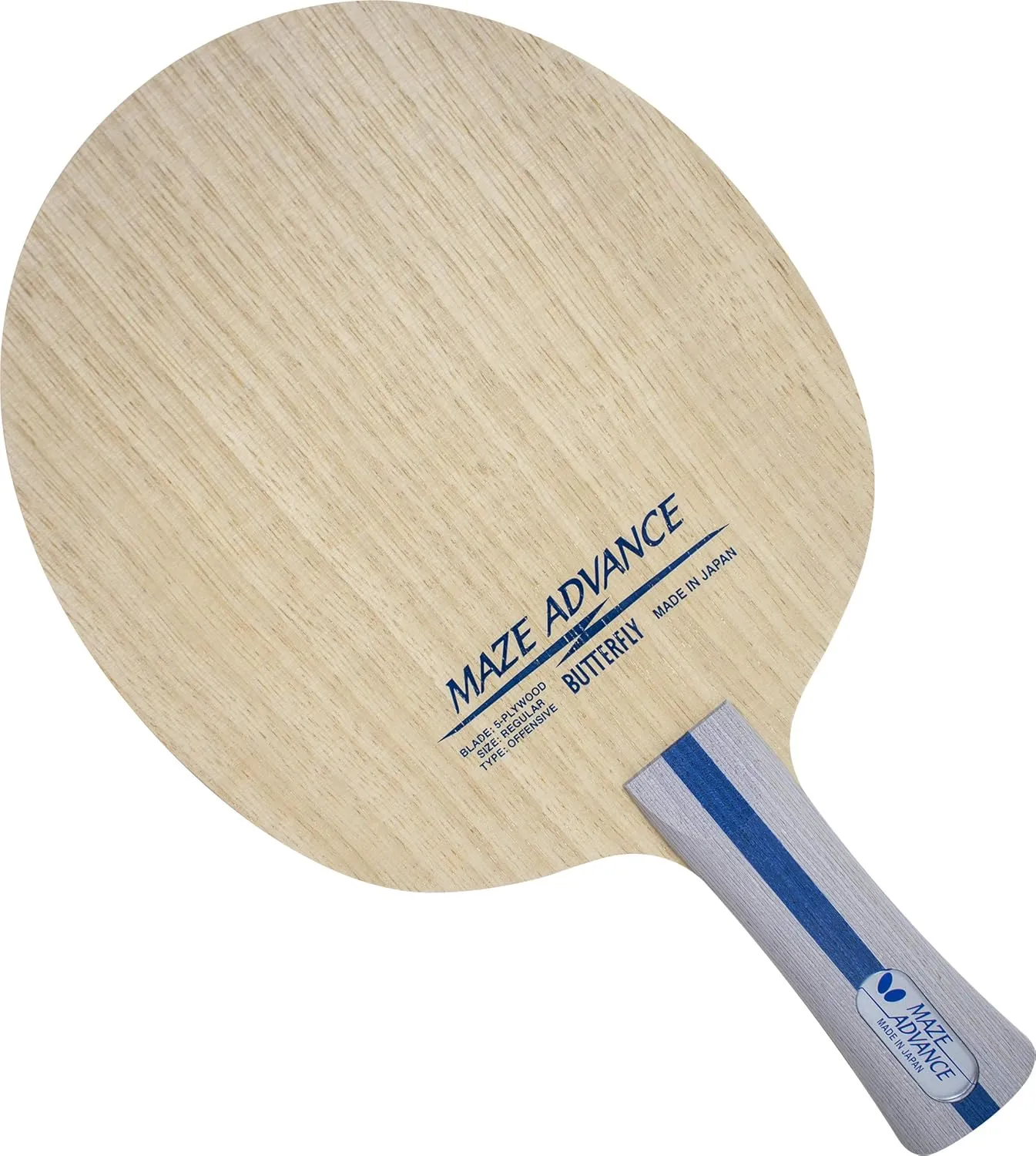 Butterfly Maze Advance Table Tennis Blade - 5-Ply All-Wood Blade - Professional Table Tennis Blade - Available in Flared Shakehand Handle Style - Made in Japan