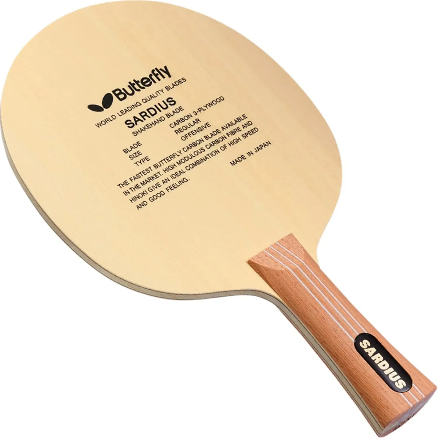 Butterfly Sardius Table Tennis Blade - TAMCA 5000 Carbon Fiber Blade - Professional Table Tennis Blade - Available in FL Shakehand Handle Style - Made in Japan