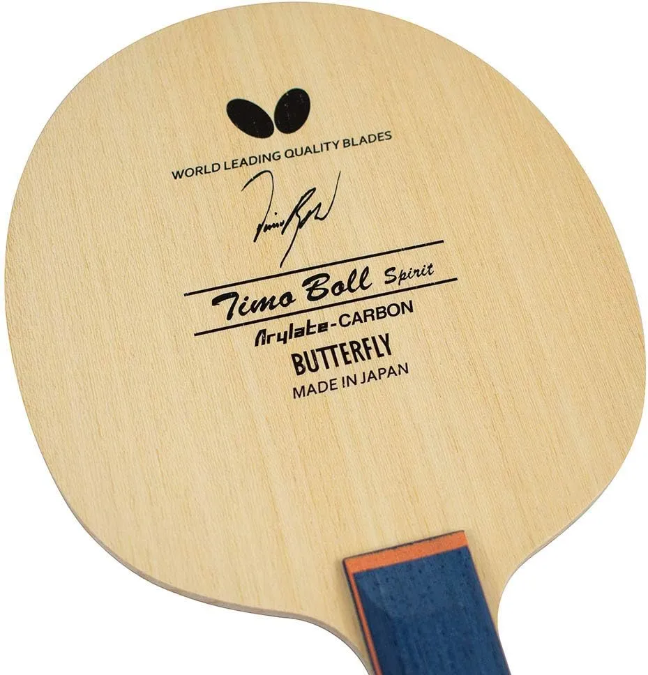 Butterfly Timo Boll Spirit Table Tennis Blade - Arylate-Carbon Fiber Blade - Professional Butterfly Table Tennis Blade - Available in AN, FL, and ST handle styles - Made in Japan