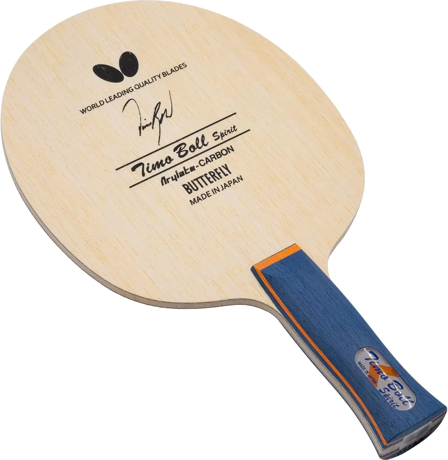 Butterfly Timo Boll Spirit Table Tennis Blade - Arylate-Carbon Fiber Blade - Professional Butterfly Table Tennis Blade - Available in AN, FL, and ST handle styles - Made in Japan