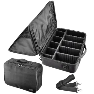 BYOOTIQUE Makeup Case Large Makeup Bag 16" Travel Cosmetic Organizer Storage Brush Holder Professional Train Case Backpack with Shoulder Strap Adjustable Dividers for Cosmetics Toiletry Jewelry, Black