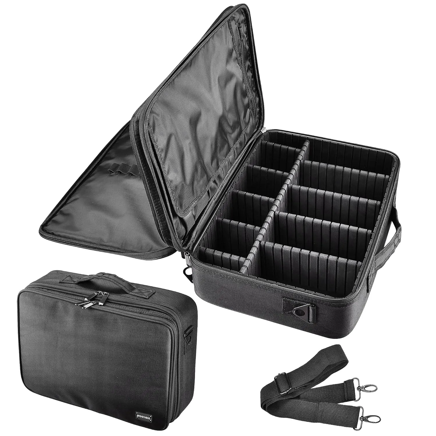 BYOOTIQUE Makeup Case Large Makeup Bag 16" Travel Cosmetic Organizer Storage Brush Holder Professional Train Case Backpack with Shoulder Strap Adjustable Dividers for Cosmetics Toiletry Jewelry, Black