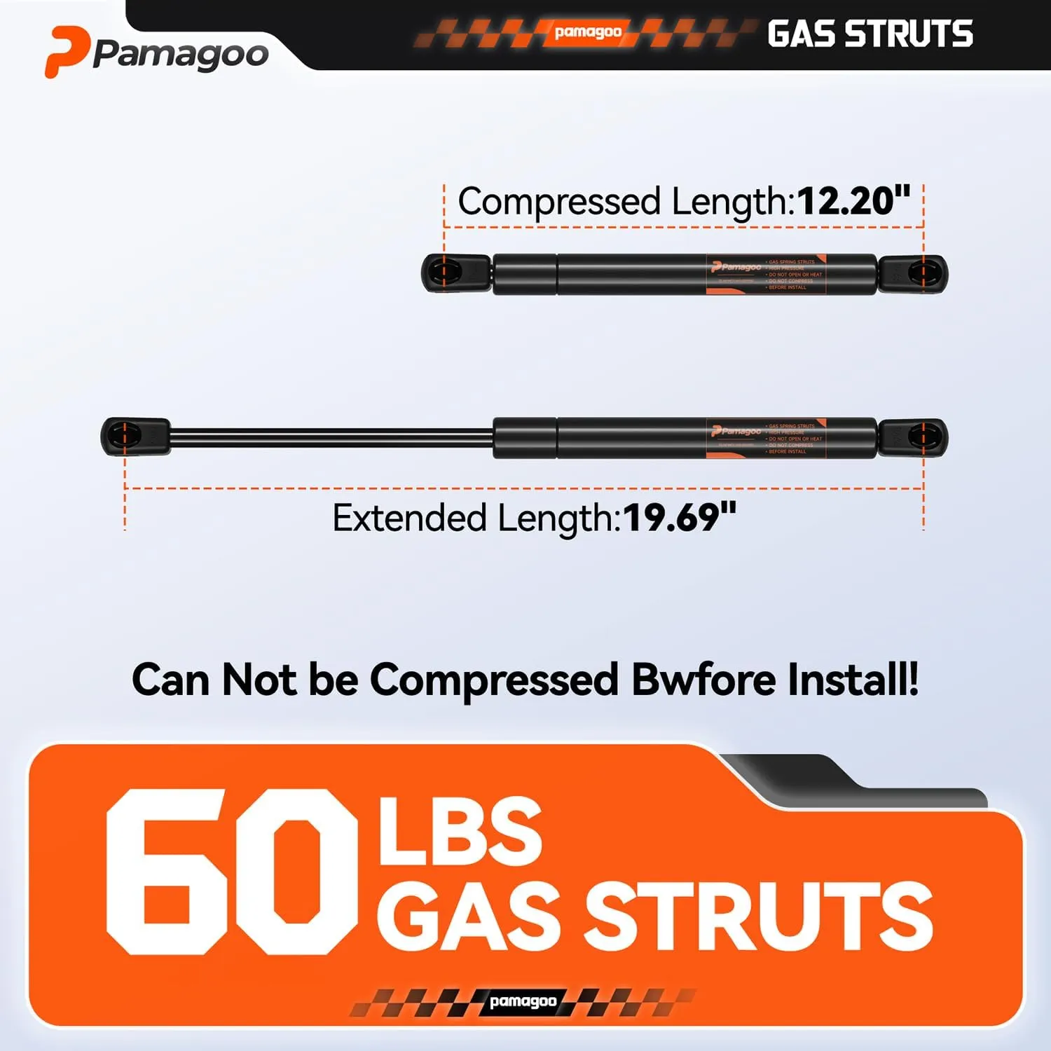 C16-08260 Gas Struts 20 inch 60 lbs/267N, spd-gs-5300-60 Gas Spring, 10462 Tanning Bed Shocks for RV Bed Storage Basement Door Travel Trailer Boat Hatch Lift Support, 2 Pack