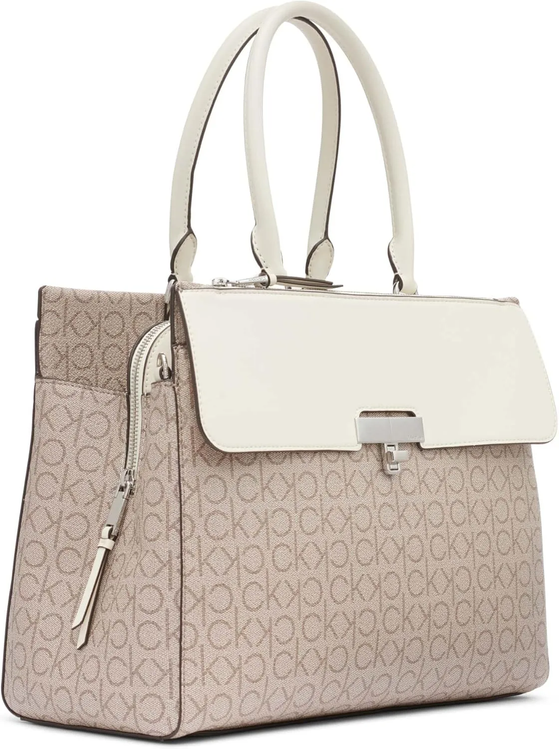 Calvin Klein Becky Tote Bag – 2 in 1, Vegan Leather, Monogram, 3 Pockets