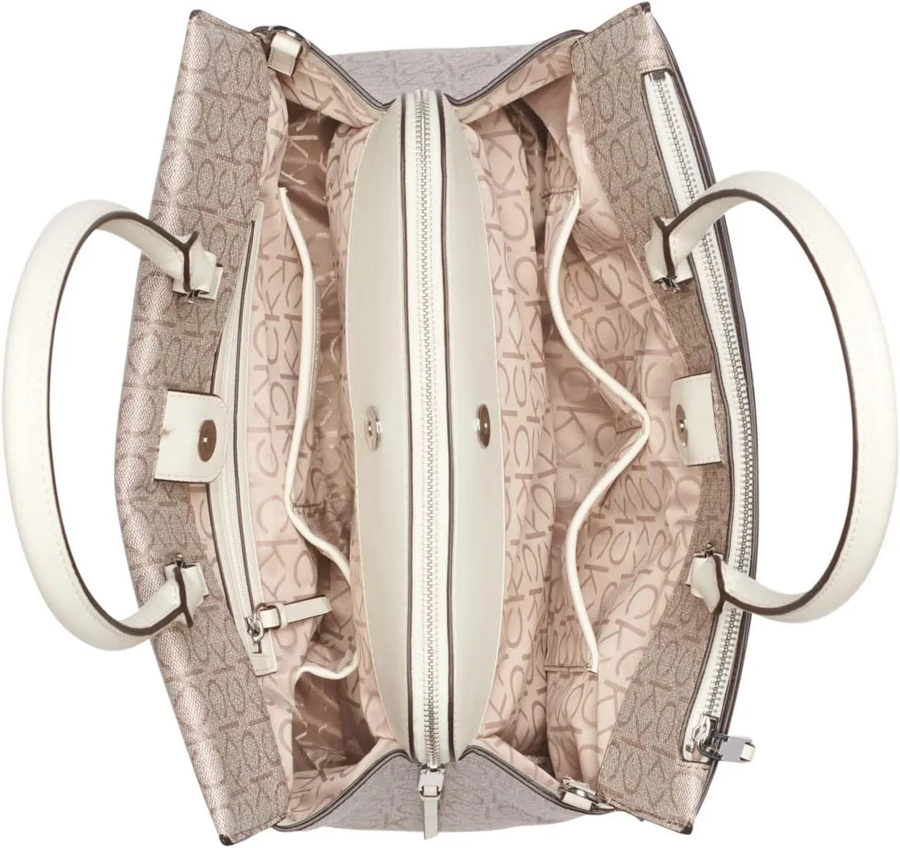 Calvin Klein Becky Tote Bag – 2 in 1, Vegan Leather, Monogram, 3 Pockets