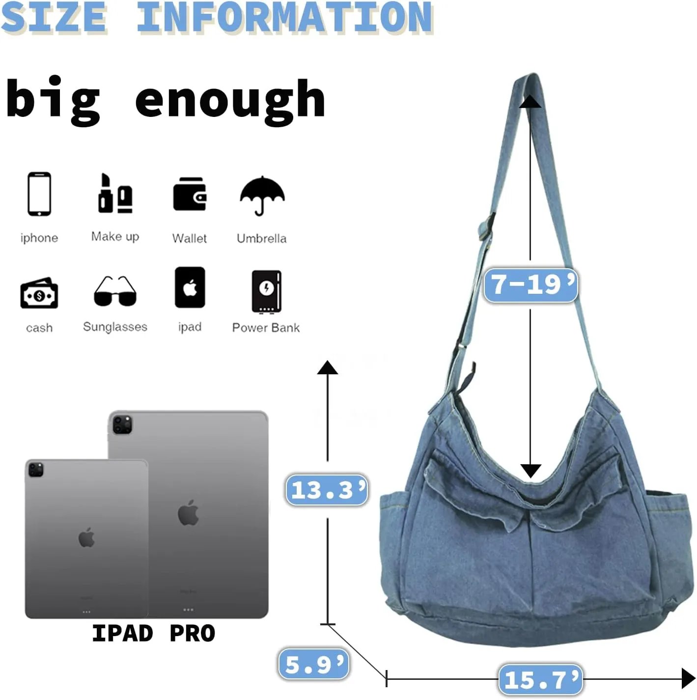 Canvas Messenger Bag Large Hobo Crossbody Bag with Multiple Pockets Casual Shoulder Tote Bag for Women and Men