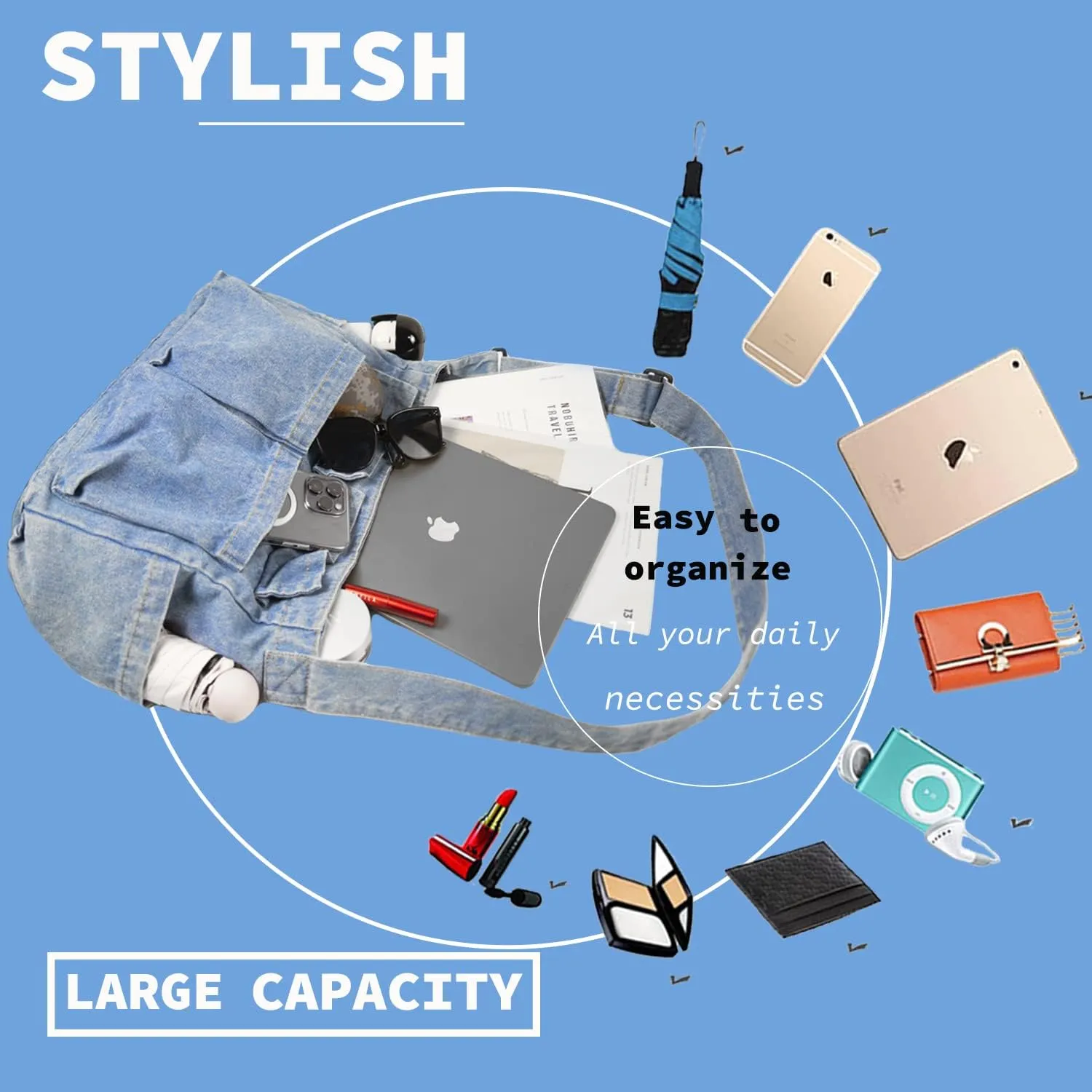 Canvas Messenger Bag Large Hobo Crossbody Bag with Multiple Pockets Casual Shoulder Tote Bag for Women and Men