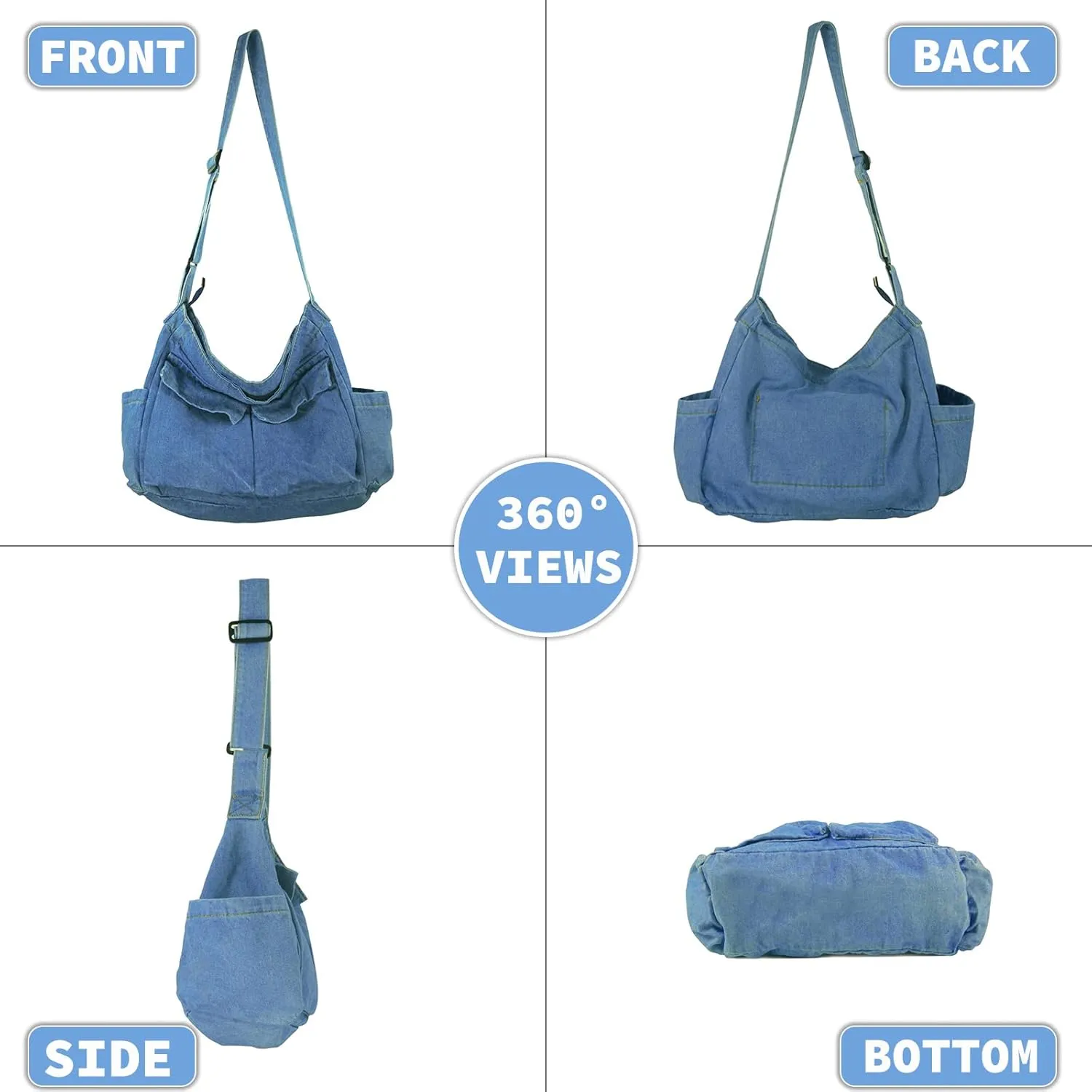 Canvas Messenger Bag Large Hobo Crossbody Bag with Multiple Pockets Casual Shoulder Tote Bag for Women and Men