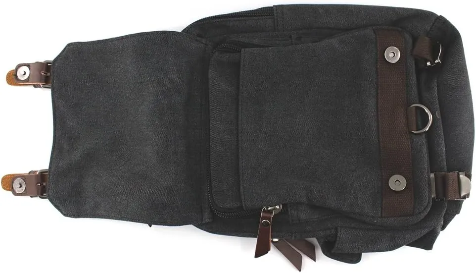Canvas Shoulder Backpack Travel Rucksack Sling Bag Cross Body Messenger Bag,180308-Black