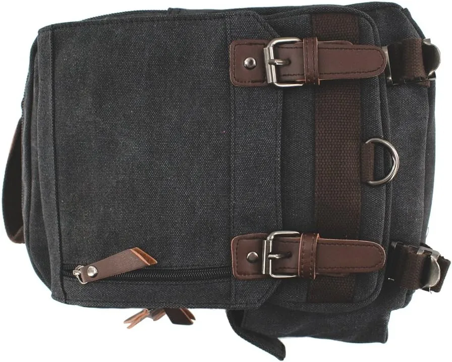 Canvas Shoulder Backpack Travel Rucksack Sling Bag Cross Body Messenger Bag,180308-Black