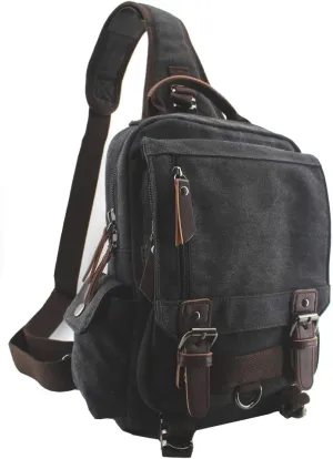 Canvas Shoulder Backpack Travel Rucksack Sling Bag Cross Body Messenger Bag,180308-Black