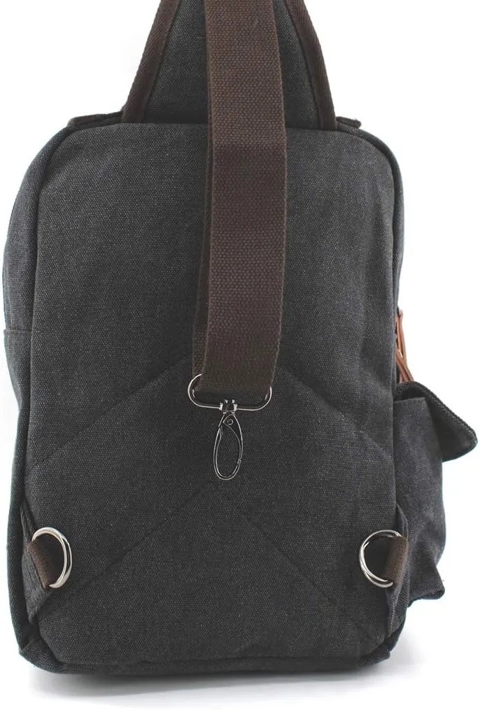 Canvas Shoulder Backpack Travel Rucksack Sling Bag Cross Body Messenger Bag,180308-Black
