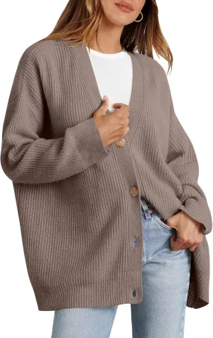 Caracilia Women's Oversized Cardigan Sweaters Long Sleeve Button Down Open Front Knit Sweater 2024 Fall Fashion Outfits