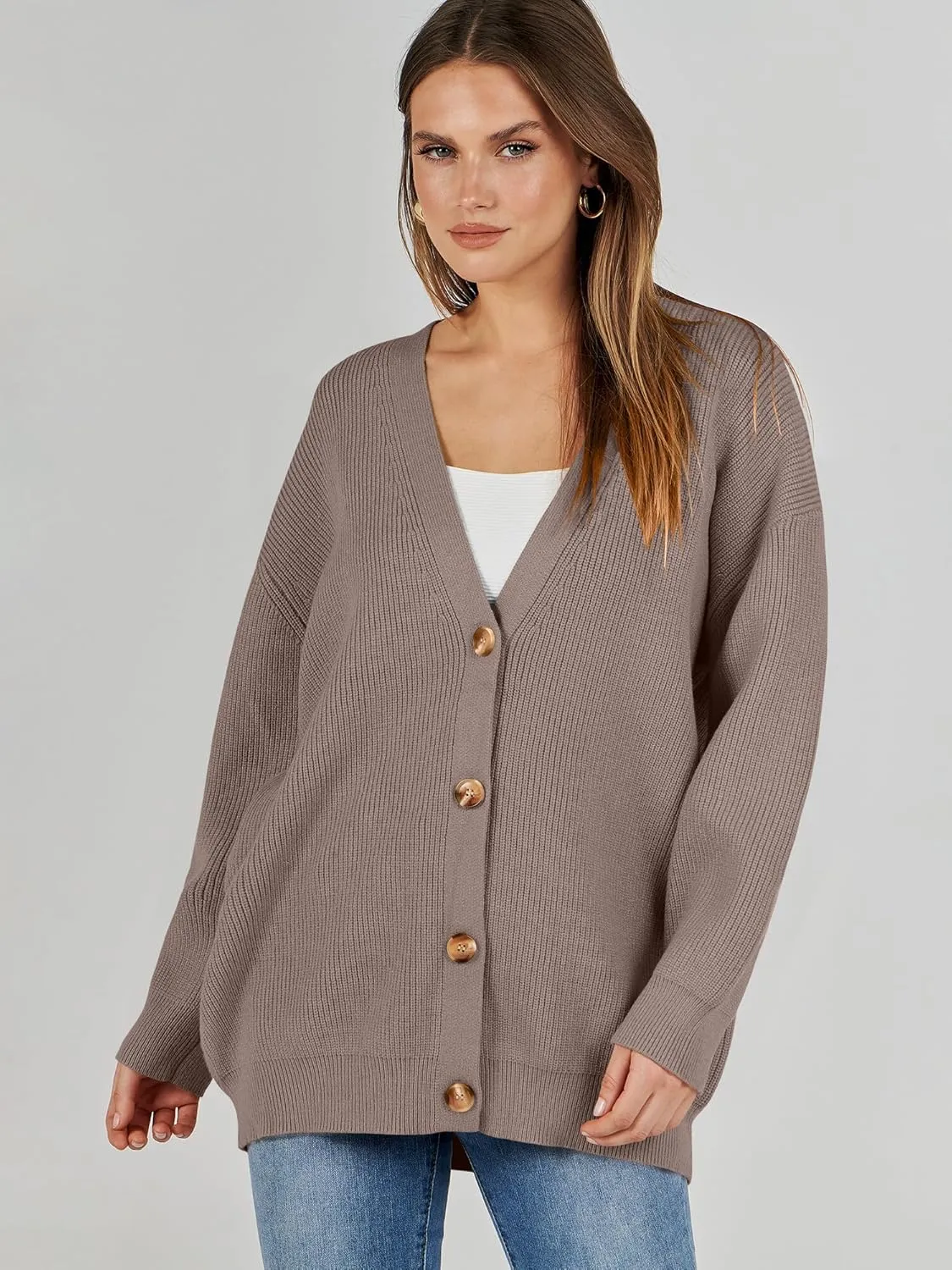 Caracilia Women's Oversized Cardigan Sweaters Long Sleeve Button Down Open Front Knit Sweater 2024 Fall Fashion Outfits