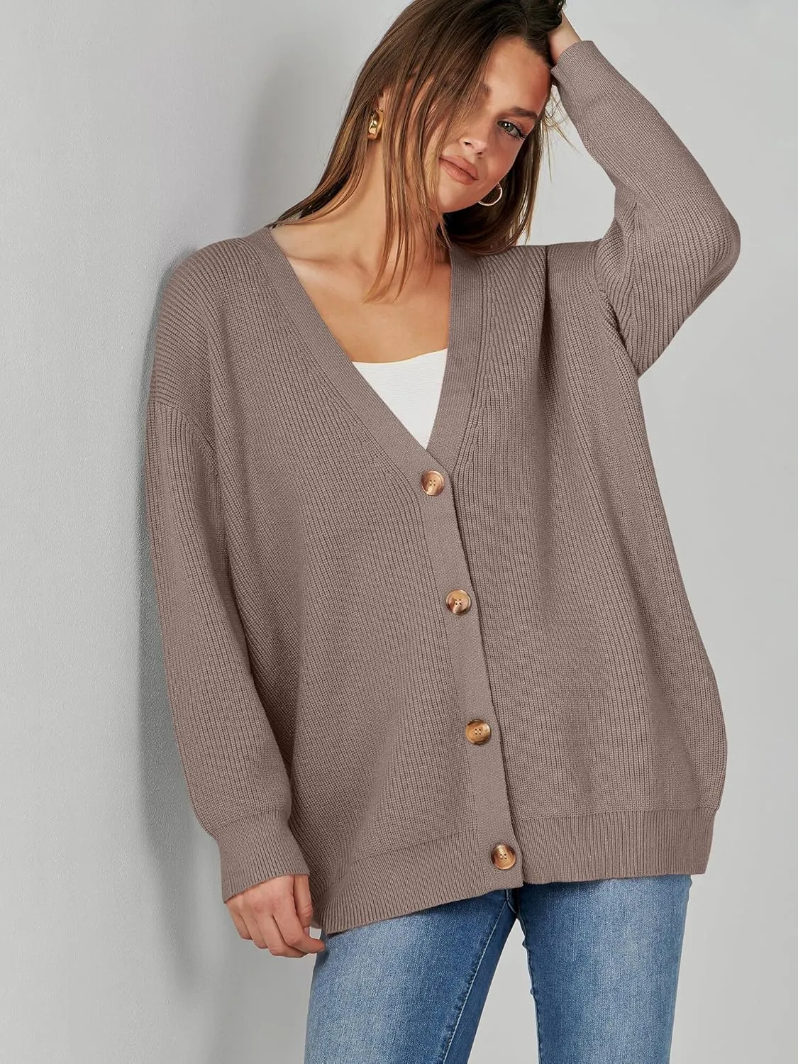 Caracilia Women's Oversized Cardigan Sweaters Long Sleeve Button Down Open Front Knit Sweater 2024 Fall Fashion Outfits