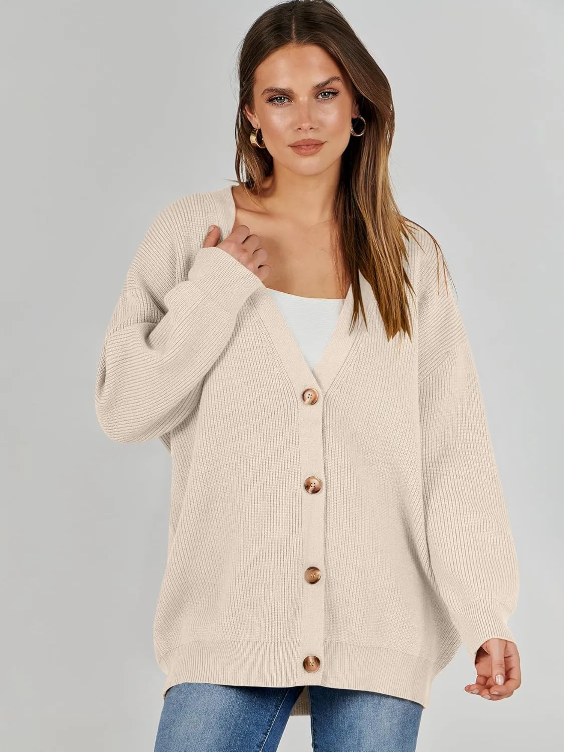 Caracilia Women's Oversized Cardigan Sweaters Long Sleeve Button Down Open Front Knit Sweater 2024 Fall Fashion Outfits