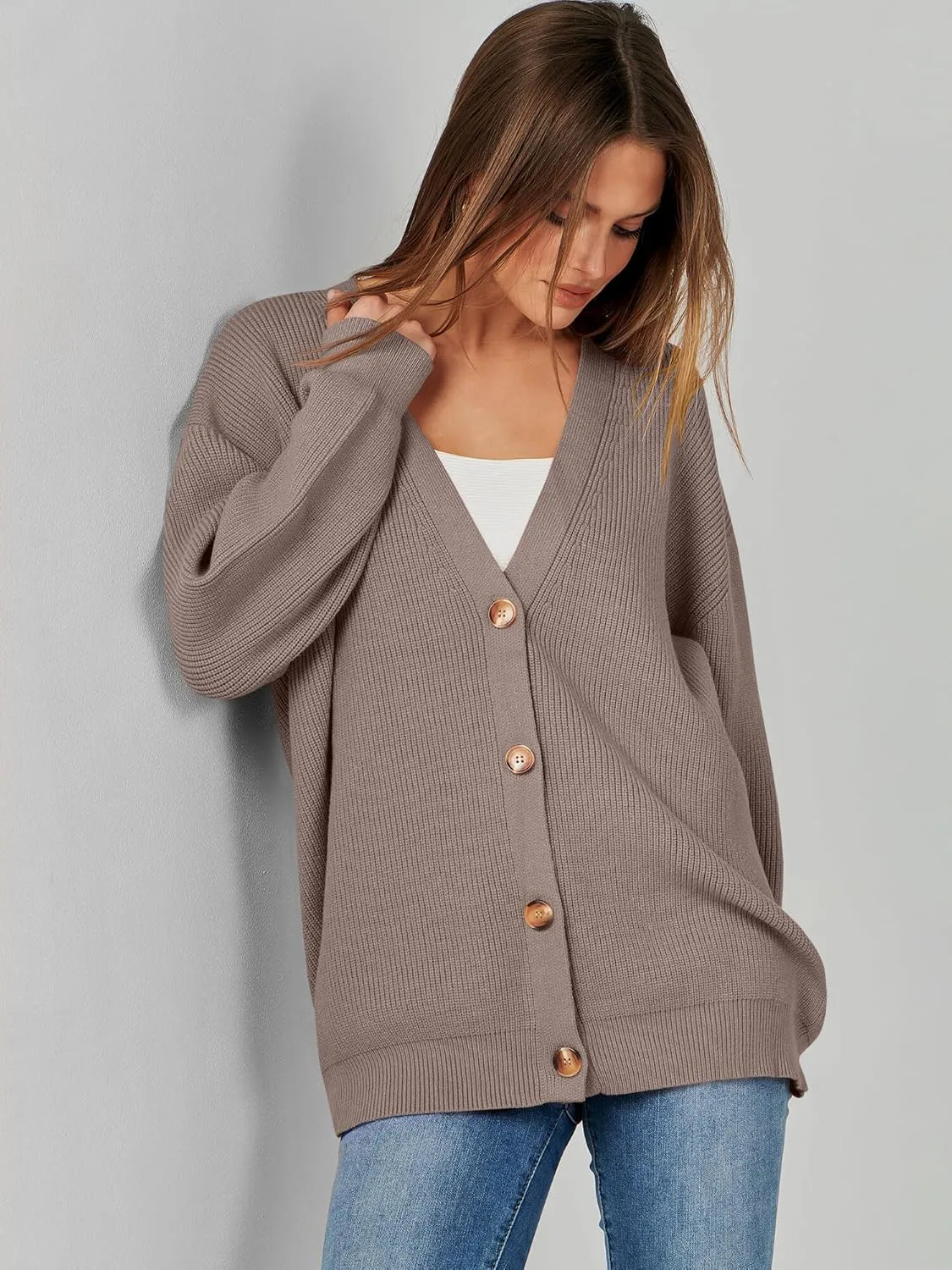 Caracilia Women's Oversized Cardigan Sweaters Long Sleeve Button Down Open Front Knit Sweater 2024 Fall Fashion Outfits