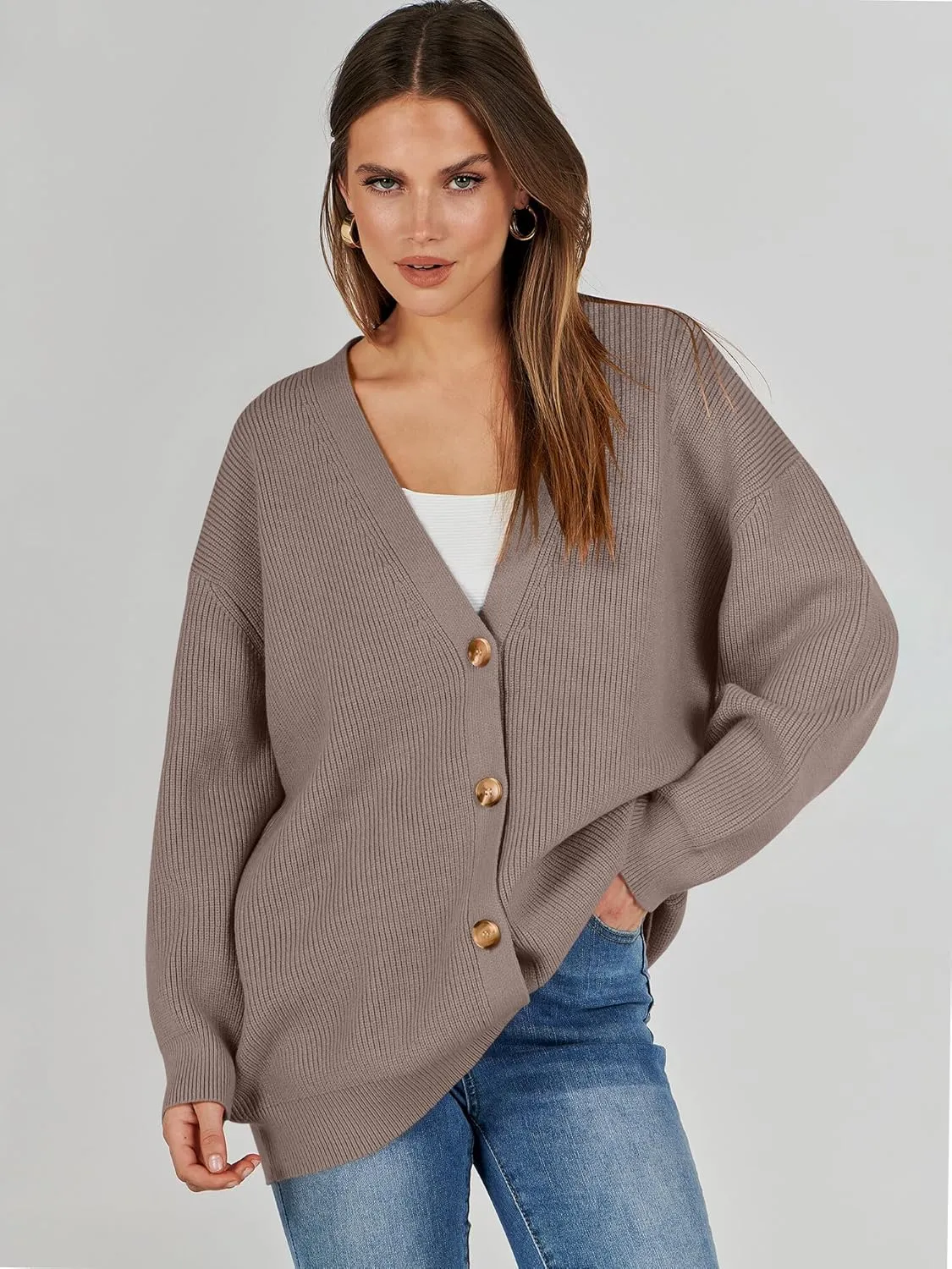 Caracilia Women's Oversized Cardigan Sweaters Long Sleeve Button Down Open Front Knit Sweater 2024 Fall Fashion Outfits