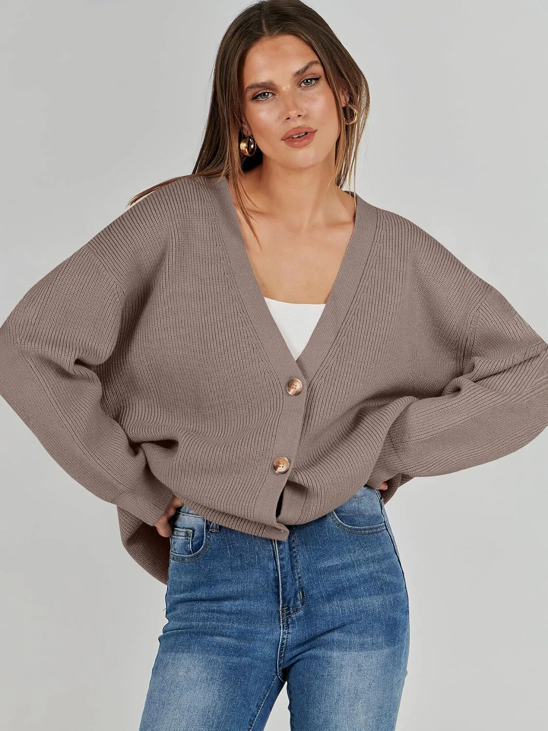 Caracilia Women's Oversized Cardigan Sweaters Long Sleeve Button Down Open Front Knit Sweater 2024 Fall Fashion Outfits