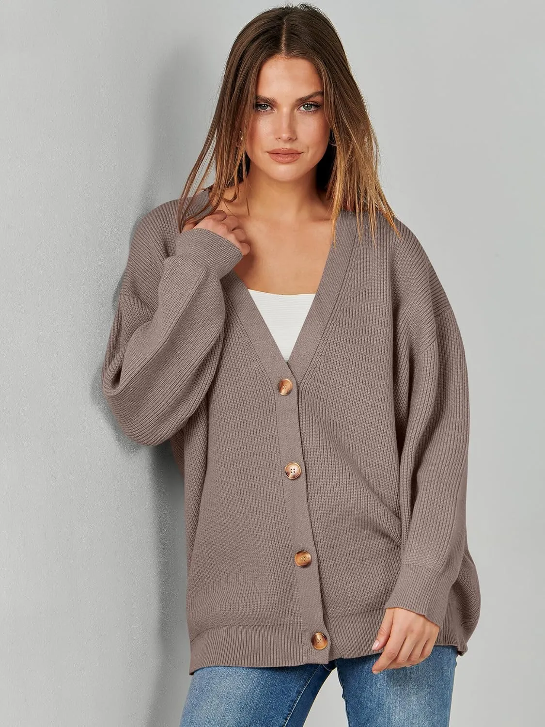 Caracilia Women's Oversized Cardigan Sweaters Long Sleeve Button Down Open Front Knit Sweater 2024 Fall Fashion Outfits