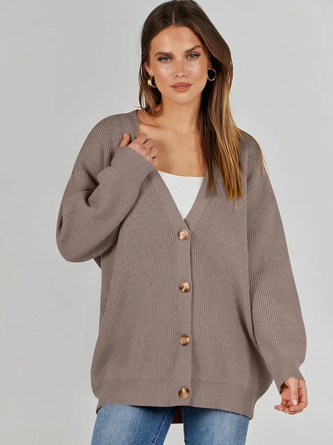 Caracilia Women's Oversized Cardigan Sweaters Long Sleeve Button Down Open Front Knit Sweater 2024 Fall Fashion Outfits