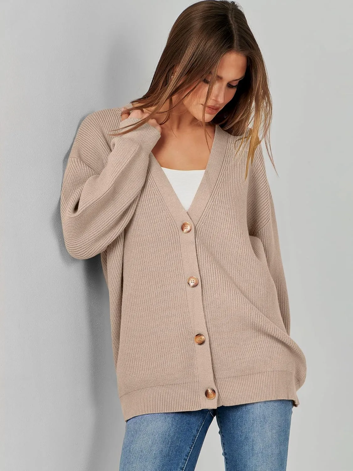 Caracilia Women's Oversized Cardigan Sweaters Long Sleeve Button Down Open Front Knit Sweater 2024 Fall Fashion Outfits