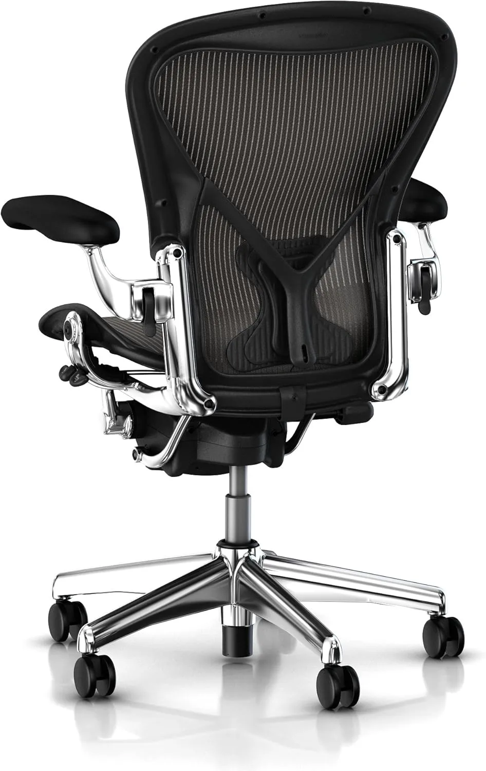 (Carbon Classic) - Executive Aeron Chair by Herman Miller - Polished Aluminium Frame - Leather Arms - PostureFit Lumbar - Size B (Medium)