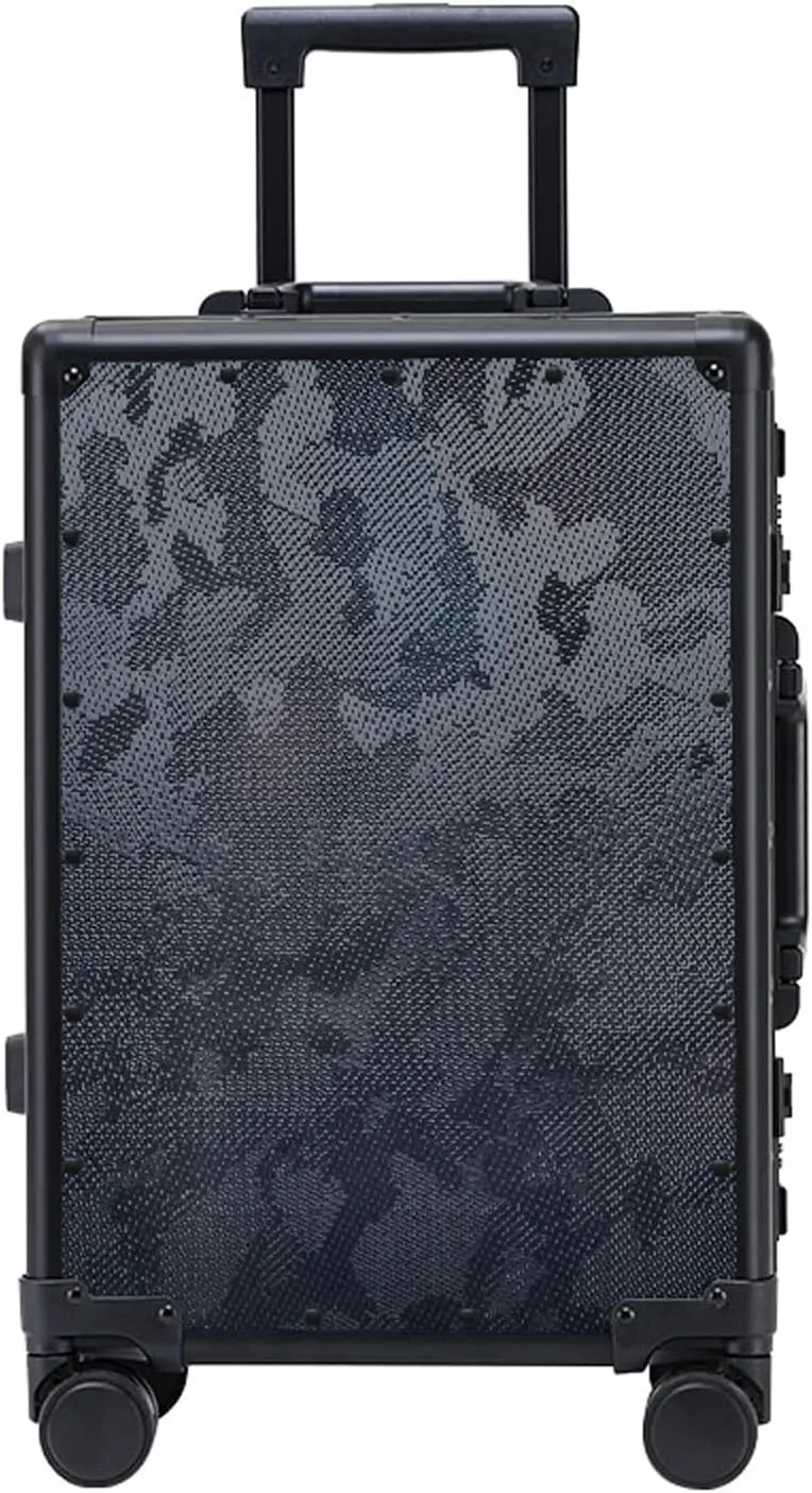 Carbon Fiber Carry-on Luggage TSA Customs Lock Zipperless Silent Rotary Wheel Business Suitcase Aluminum Frame (Camouflage pattern black, 20 '')