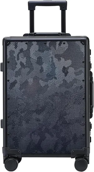 Carbon Fiber Carry-on Luggage TSA Customs Lock Zipperless Silent Rotary Wheel Business Suitcase Aluminum Frame (Camouflage pattern black, 20 '')