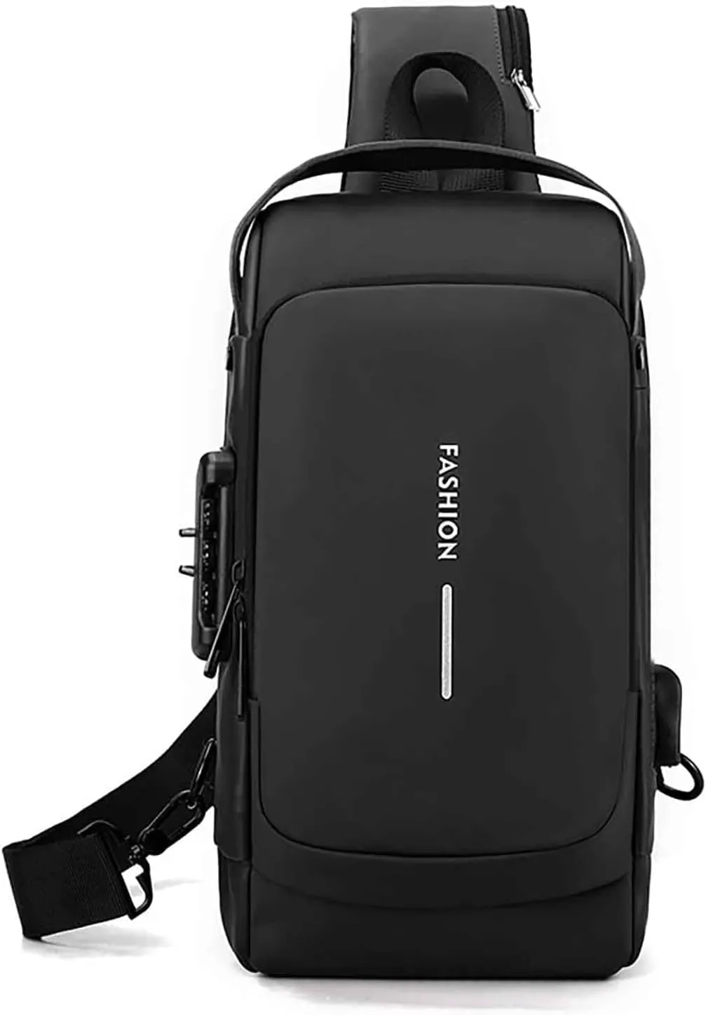 Carbon Fiber Streamline Anti-theft Sling Bag, Waterproof Durable Crossbody Bag with USB Charging Port (Black)