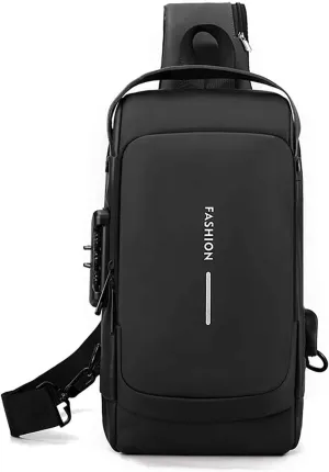 Carbon Fiber Streamline Anti-theft Sling Bag, Waterproof Durable Crossbody Bag with USB Charging Port (Black)