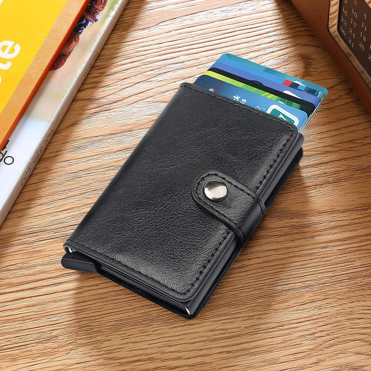 Card Holder, Men Credit Card Holder, Slim Card Case Front Pocket Anti-theft-RFID Auto Pop up Travel Thin Wallets for Men
