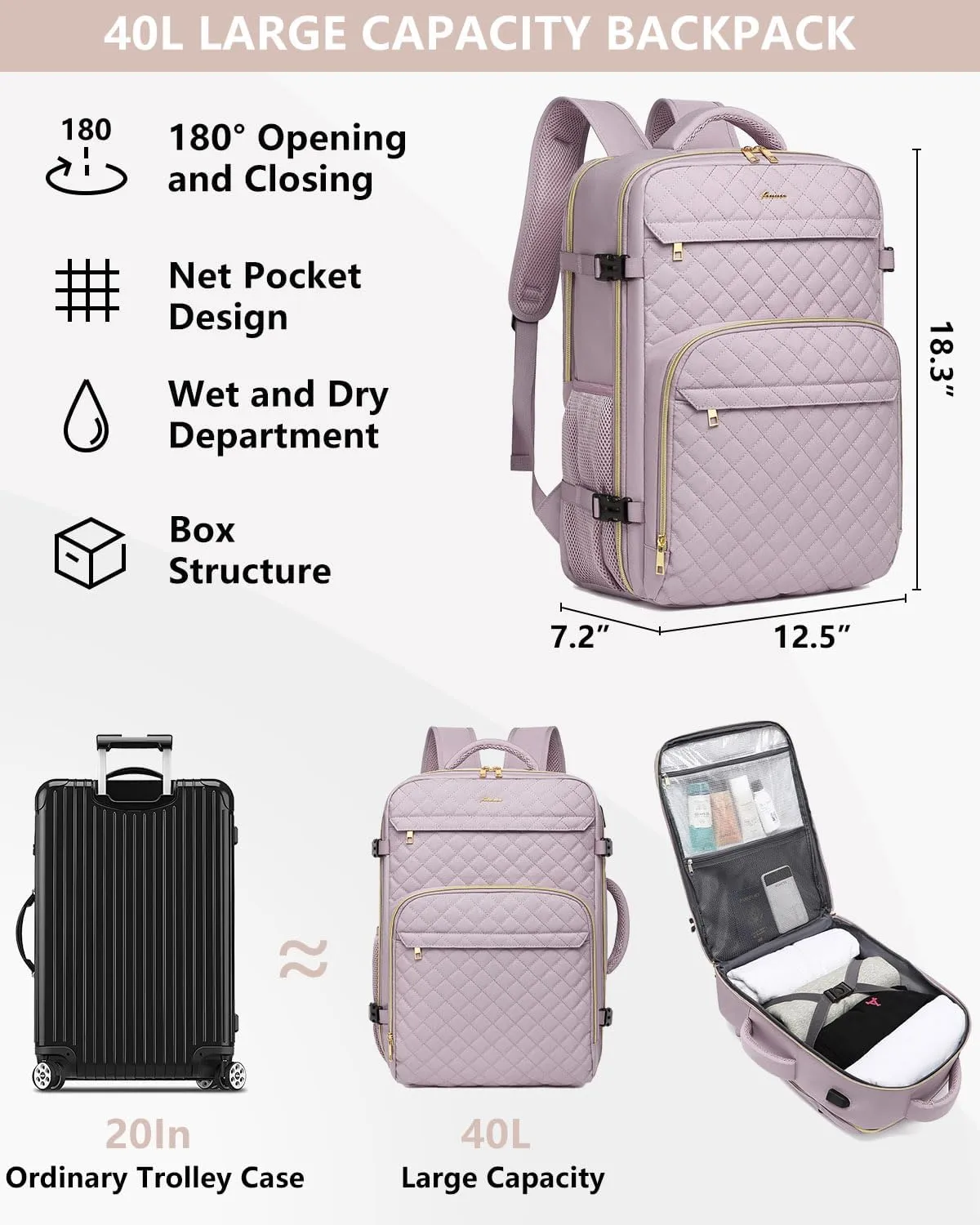 Carry On Women Travel Backpack: TSA Flight Approved Personal Item Backpacks Large 40L Waterproof Luggage Suitcase Backpack Fit 17 Inch Laptop Weekender Overnight Traveling Bag with USB Charge Nude