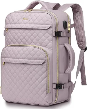 Carry On Women Travel Backpack: TSA Flight Approved Personal Item Backpacks Large 40L Waterproof Luggage Suitcase Backpack Fit 17 Inch Laptop Weekender Overnight Traveling Bag with USB Charge Nude