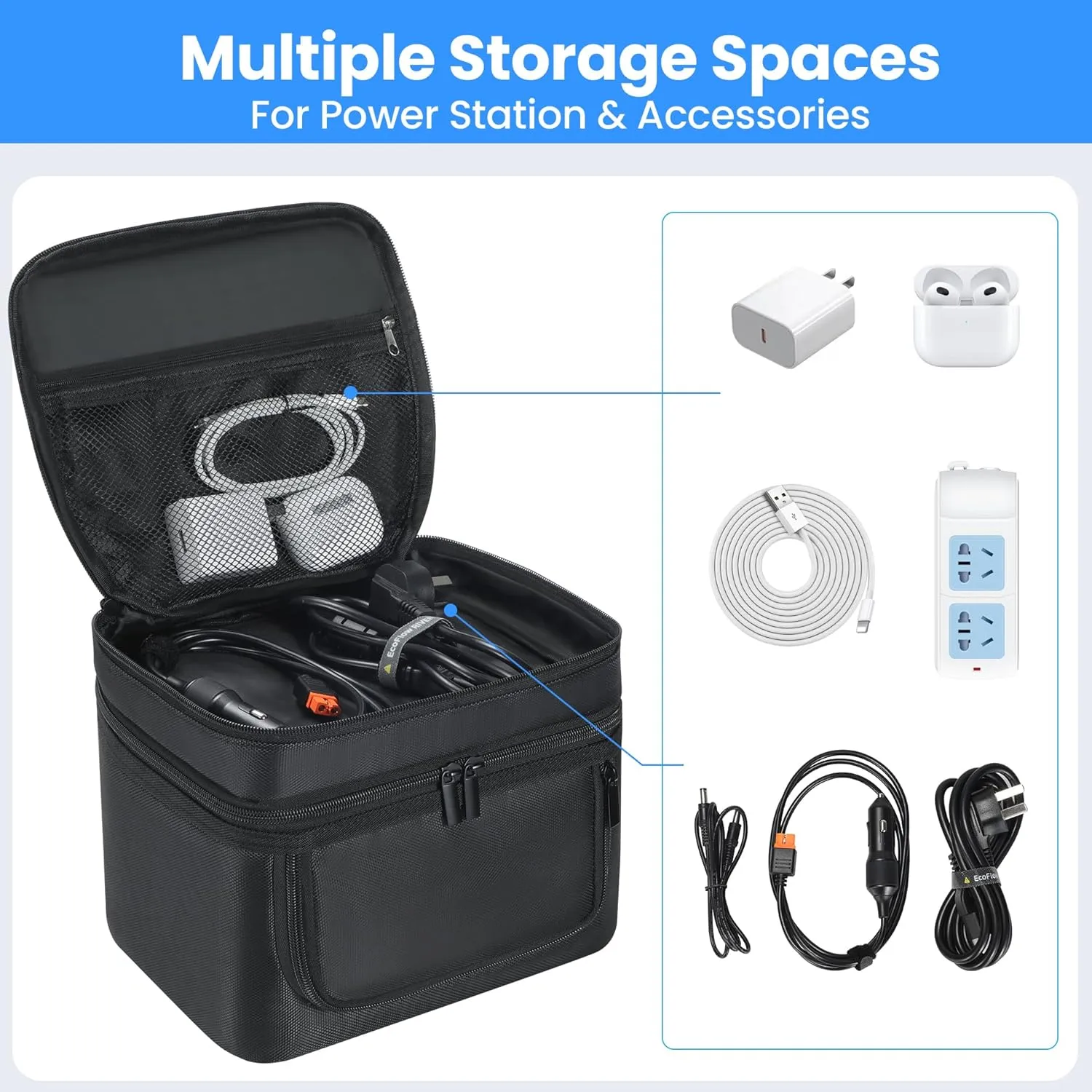 Carrying Bag Compatible with ECOFLOW River 2, Power Storage Bag with Side Zipper, Soft Generator Covers for Outside, 24 * 21 * 14CM (Black, For River 2)